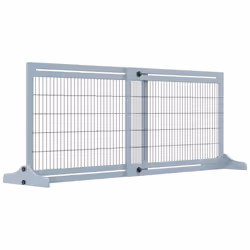 PawHut Adjustable Wooden Pet Gate Freestanding Dog Barrier for Doorway, Grey - Additional view 8