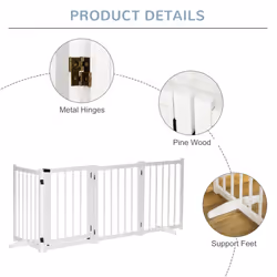 PawHut Freestanding Pet Gate w/ 2 Support Feet for Doorways Stairs White - Additional view 4