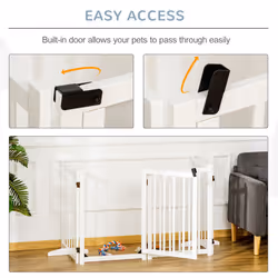 PawHut Freestanding Pet Gate w/ 2 Support Feet for Doorways Stairs White - Additional view 5