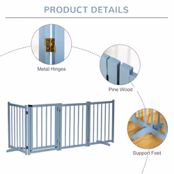 PawHut Freestanding Pet Gate w/ 2 Support Feet for Doorways Stairs Blue Grey - Additional view 4