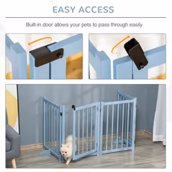 PawHut Freestanding Pet Gate w/ 2 Support Feet for Doorways Stairs Blue Grey - Additional view 5