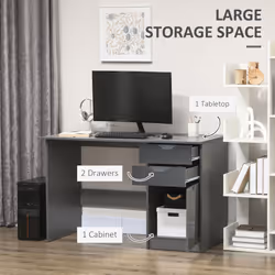 HOMCOM Computer Desk w/ Drawers Modern Writing Workstation for Home Office Grey - Additional view 5