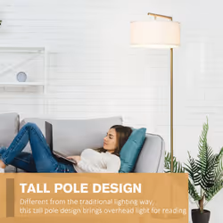 HOMCOM Floor Lamp with Linen Lampshade Round Base for Living Room