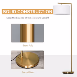 HOMCOM Floor Lamp with Linen Lampshade Round Base for Living Room - Additional view 4