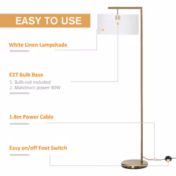 HOMCOM Floor Lamp with Linen Lampshade Round Base for Living Room - Additional view 5