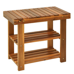 HOMCOM 3-tier Shoe Rack Bench Acacia Wood Shoe Storage Organizer Teak 50x28x45cm