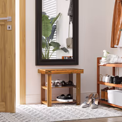 HOMCOM 3-tier Shoe Rack Bench Acacia Wood Shoe Storage Organizer Teak 50x28x45cm
