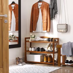 HOMCOM 3-Tier Shoe Rack Acacia Wood Shoe Storage Shelf for Entryway