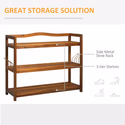 HOMCOM 3-Tier Shoe Rack Acacia Wood Shoe Storage Shelf for Entryway