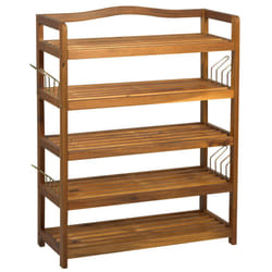 HOMCOM 5-Tier Shoe Rack Acacia Wood Shoe Storage Shelf for Entryway Bedroom Teak