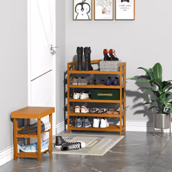 HOMCOM 5-Tier Shoe Rack Acacia Wood Shoe Storage Shelf for Entryway Bedroom Teak