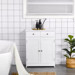 kleankin Bathroom Floor Storage Cabinet with Drawers Door, White