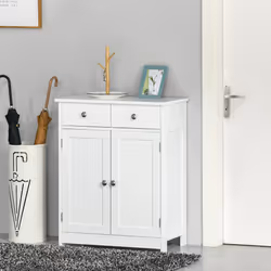 kleankin Bathroom Floor Storage Cabinet with Drawers Door, White
