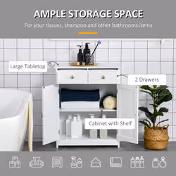 kleankin Bathroom Floor Storage Cabinet with Drawers Door, White - Additional view 4