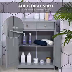 kleankin Bathroom Floor Storage Cabinet with Drawers Door, Grey - Additional view 4