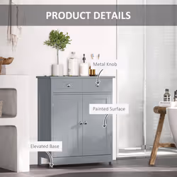 kleankin Bathroom Floor Storage Cabinet with Drawers Door, Grey - Additional view 5
