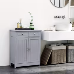 kleankin Bathroom Floor Storage Cabinet with Drawers Door, Grey - Additional view 6