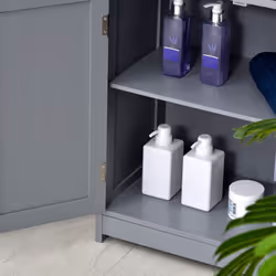kleankin Bathroom Floor Storage Cabinet with Drawers Door, Grey - Additional view 8