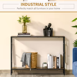 HOMCOM Industrial Console Table w/ Storage Shelf Black Metal Frame Rustic Brown