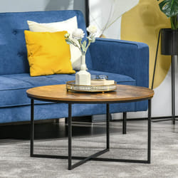HOMCOM Coffee Table Industrial Round Side Table w/ Metal Frame for Living Room