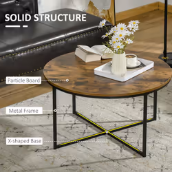 HOMCOM Coffee Table Industrial Round Side Table w/ Metal Frame for Living Room