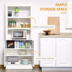HOMCOM Modern Kitchen Cupboard, Storage Cabinet with Adjustable Shelves, White