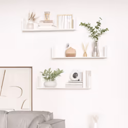 HOMCOM Set of 3 Wooden Floating Shelves Wall Mount CD Storage White - Additional view 8
