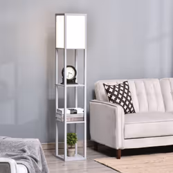 HOMCOM Floor Lamp Reading Lamp with 3-Tier Storage Shelf for Home Office Grey - Additional view 7