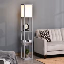 HOMCOM Floor Lamp Reading Lamp with 3-Tier Storage Shelf for Home Office Grey - Additional view 8