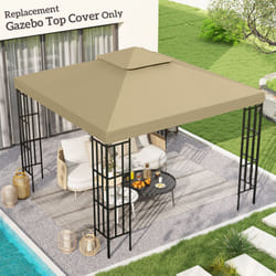 Outsunny 3(m) 2 Tier Garden Gazebo Top Cover Replacement Canopy Roof Deep Beige