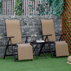 Outsunny Outdoor Sun Recliner Loungers with Adjustable Footrest, Beige
