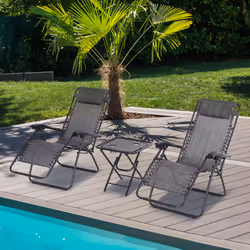 Outsunny 3PC Zero Gravity Chairs Sun Lounger Table Set W/ Cup Holders Light Grey