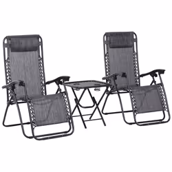 Outsunny 3PC Zero Gravity Chairs Sun Lounger Table Set W/ Cup Holders Light Grey - Additional view 8