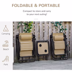 Outsunny 3PC Zero Gravity Chairs Sun Lounger Table Set w/ Cup Holders, Beige - Additional view 4