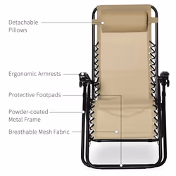 Outsunny 3PC Zero Gravity Chairs Sun Lounger Table Set w/ Cup Holders, Beige - Additional view 5