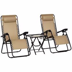 Outsunny 3PC Zero Gravity Chairs Sun Lounger Table Set w/ Cup Holders, Beige - Additional view 8