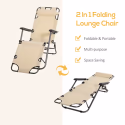Outsunny 2 in 1 Outdoor Folding Sun Lounger w/ Adjustable Back and Pillow Beige