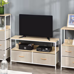 HOMCOM TV Cabinet, TV Console Unit w/ 2 Foldable Drawers Light Grey