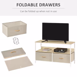 HOMCOM TV Cabinet, TV Console Unit w/ 2 Foldable Drawers Light Grey