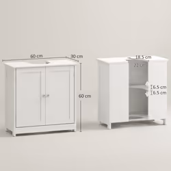 kleankin 60x60cm Under-Sink Storage Cabinet w/ Adjustable Shelf Drain Hole White