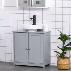 kleankin 60x60cm Under-Sink Storage Cabinet w/ Adjustable Shelf Drain Hole Grey