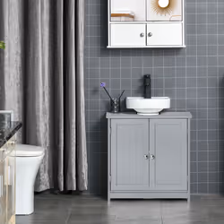 kleankin 60x60cm Under-Sink Storage Cabinet w/ Adjustable Shelf Drain Hole Grey - Additional view 4