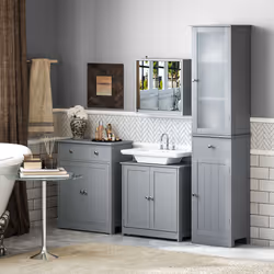 kleankin 60x60cm Under-Sink Storage Cabinet w/ Adjustable Shelf Drain Hole Grey - Additional view 5