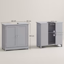 kleankin 60x60cm Under-Sink Storage Cabinet w/ Adjustable Shelf Drain Hole Grey - Additional view 6