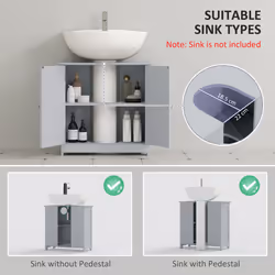 kleankin 60x60cm Under-Sink Storage Cabinet w/ Adjustable Shelf Drain Hole Grey - Additional view 7