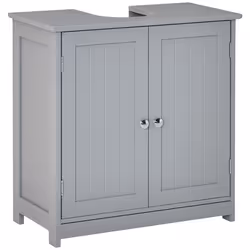 kleankin 60x60cm Under-Sink Storage Cabinet w/ Adjustable Shelf Drain Hole Grey - Additional view 8