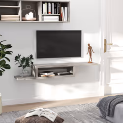 HOMCOM Wall Mounted Media Console Floating TV Stand with Shelf Grey