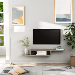 HOMCOM Wall Mounted Media Console Floating TV Stand with Shelf Grey
