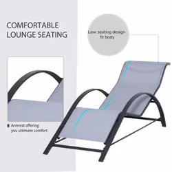 Outsunny 3 Pieces Lounge Chair Set Garden Sunbathing Chair w/ Table Light Grey