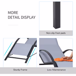 Outsunny 3 Pieces Lounge Chair Set Garden Sunbathing Chair w/ Table Light Grey - Additional view 4